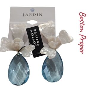Boston Proper 3D Floral Gem Drop White/blue Earring NWT